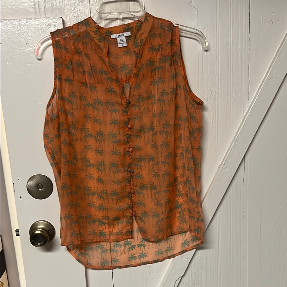 Bar III Orange Green Buttoned Mandarin Collar Blouse